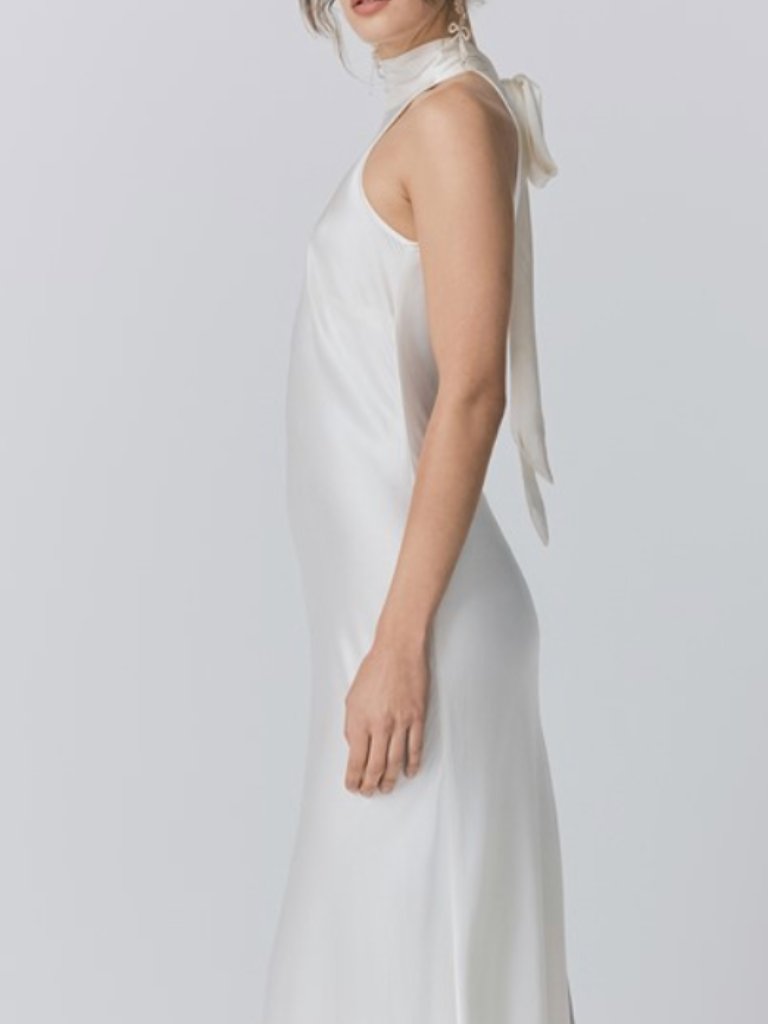 Ghost London Amaia Halter Neck Satin Bridal Maxi Dress Ivory Us 8 — image 2 of 7
